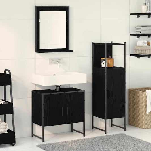 Badezimmermöbel Set mit Tür 3 pcs Schwarz 33 x 33 x 102,5 cm