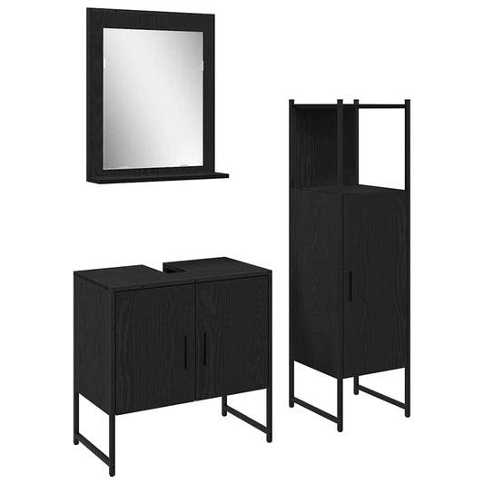 Badezimmermöbel Set mit Tür 3 pcs Schwarz 33 x 33 x 102,5 cm