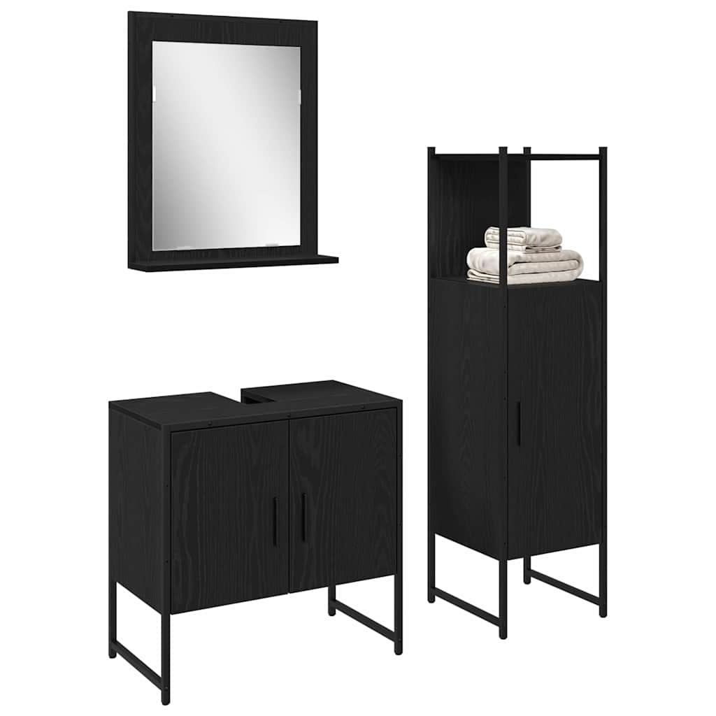 Badezimmermöbel Set mit Tür 3 pcs Schwarz 33 x 33 x 102,5 cm