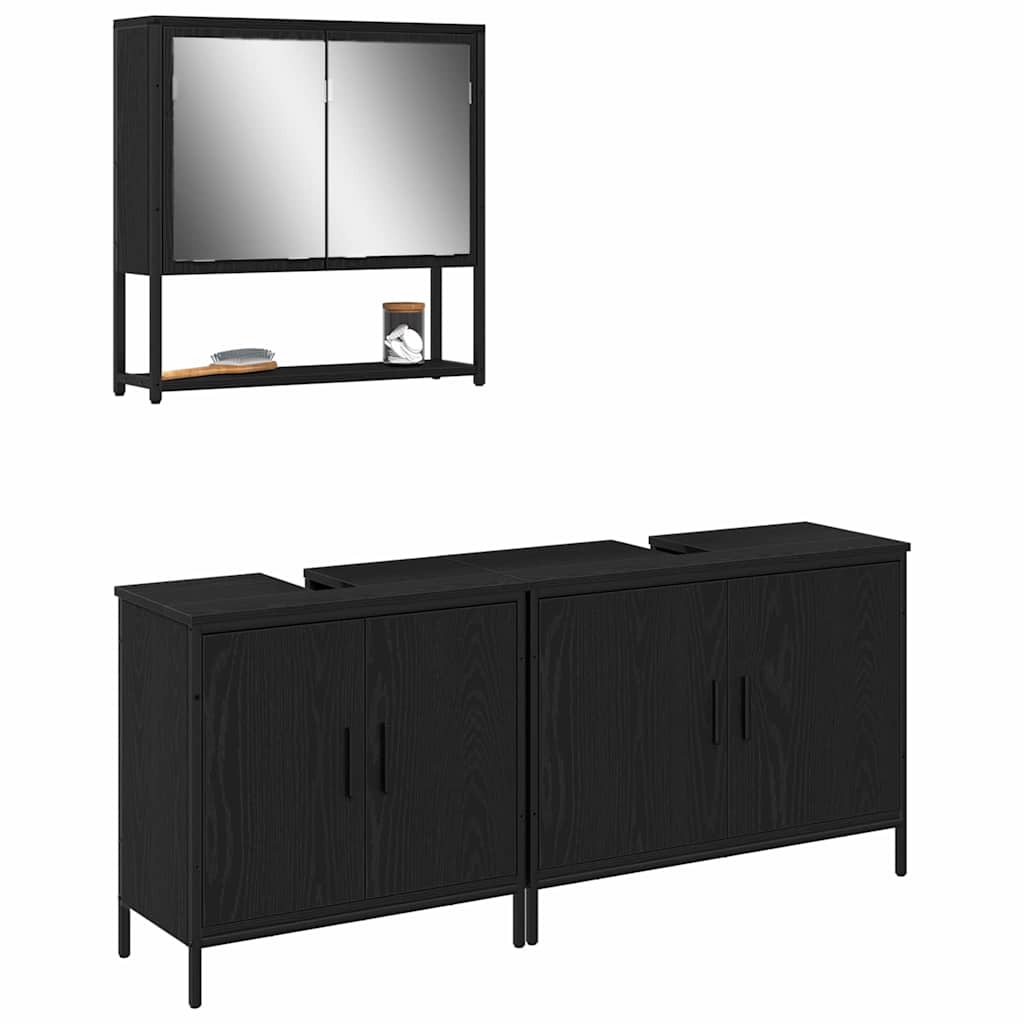 Badezimmermöbel Set 3 pcs Schwarz 80 x 30 x 44 cm Holzwerkstoff