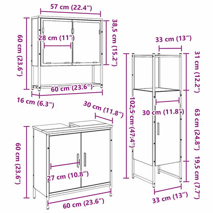 Badezimmermöbel Set mit Speicher 3 pcs Braun 33 x 33 x 102,5 cm