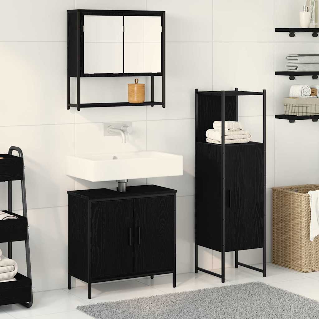 Badezimmermöbel Set mit Tür 3 pcs Schwarz 33 x 33 x 102,5 cm