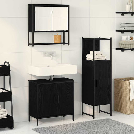 Badezimmermöbel Set mit Tür 3 pcs Schwarz 33 x 33 x 102,5 cm