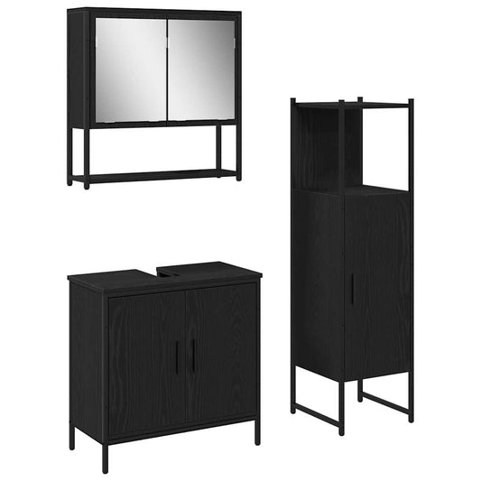 Badezimmermöbel Set mit Tür 3 pcs Schwarz 33 x 33 x 102,5 cm
