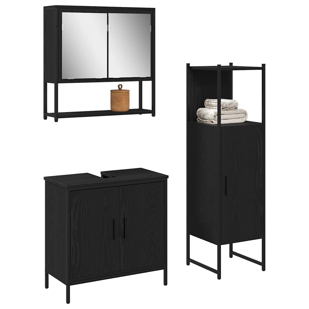 Badezimmermöbel Set mit Tür 3 pcs Schwarz 33 x 33 x 102,5 cm