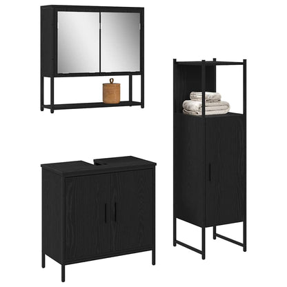 Badezimmermöbel Set mit Tür 3 pcs Schwarz 33 x 33 x 102,5 cm