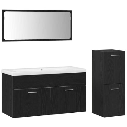 Badezimmermöbelset 4 pcs Schwarz Eichen-Optik 91 x 39.5 x 46 cm