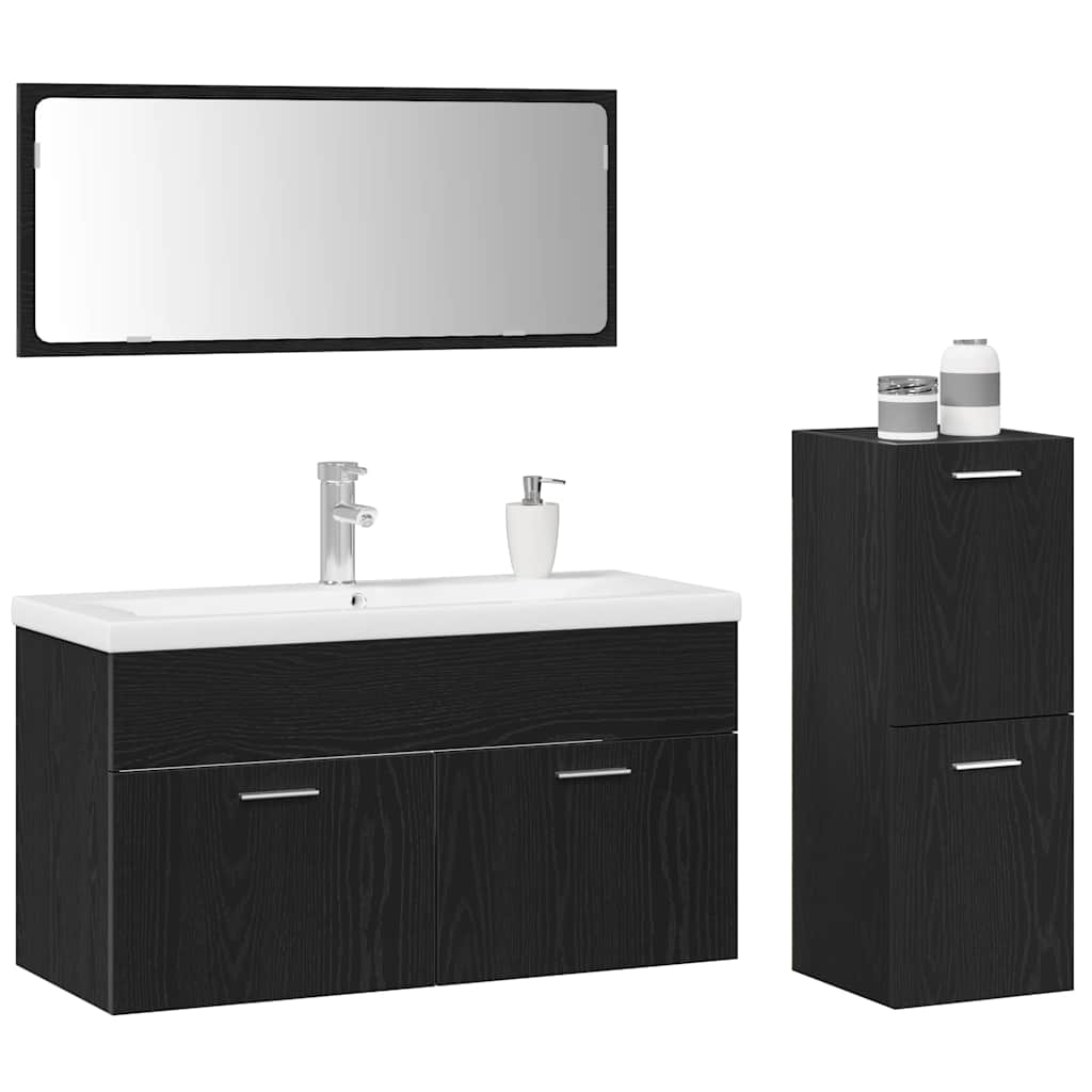 Badezimmermöbelset 4 pcs Schwarz Eichen-Optik 91 x 39.5 x 46 cm