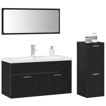 Badezimmermöbelset 4 pcs Schwarz Eichen-Optik 91 x 39.5 x 46 cm