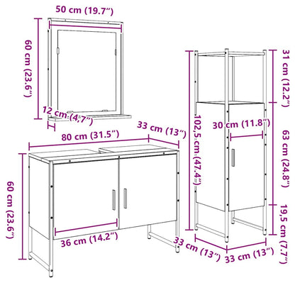 Badezimmermöbel Set mit Speicher 3 pcs Braun 33 x 33 x 102,5 cm