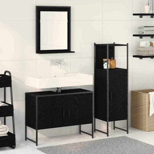Badezimmermöbel Set mit Tür 3 pcs Schwarz 33 x 33 x 102,5 cm
