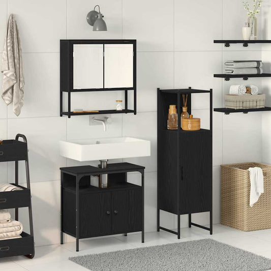 Badezimmermöbel Set mit Tür 3 pcs Schwarz 33 x 33 x 120.5 cm