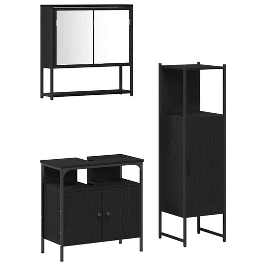 Badezimmermöbel Set mit Tür 3 pcs Schwarz 33 x 33 x 120.5 cm