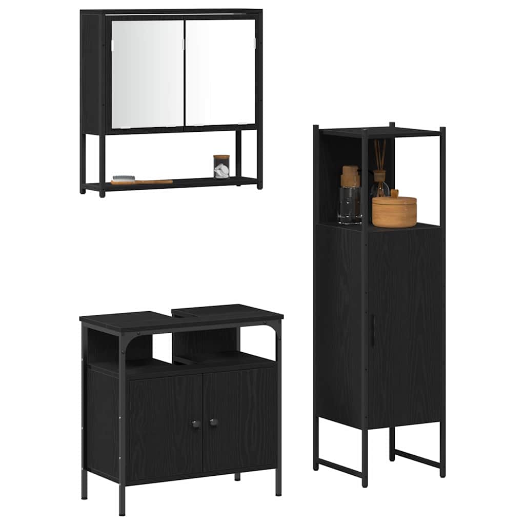 Badezimmermöbel Set mit Tür 3 pcs Schwarz 33 x 33 x 120.5 cm