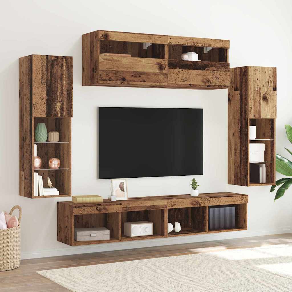 TV-Wandregal-Set 6 pcs Altholz 30.5 x 30 x 102 cm Holzwerkstoff
