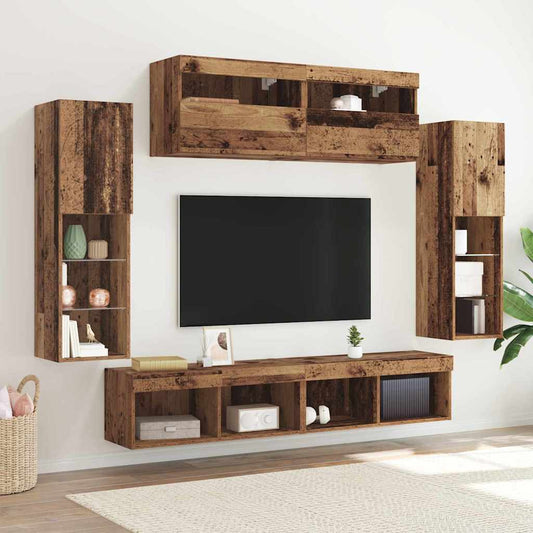 TV-Wandregal-Set 6 pcs Altholz 30.5 x 30 x 102 cm Holzwerkstoff