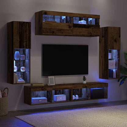 TV-Wandregal-Set 6 pcs Altholz 30.5 x 30 x 102 cm Holzwerkstoff