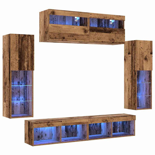 TV-Wandregal-Set 6 pcs Altholz 30.5 x 30 x 102 cm Holzwerkstoff