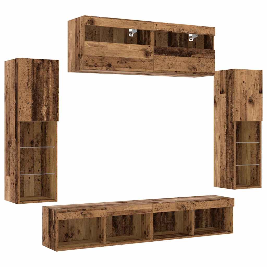 TV-Wandregal-Set 6 pcs Altholz 30.5 x 30 x 102 cm Holzwerkstoff