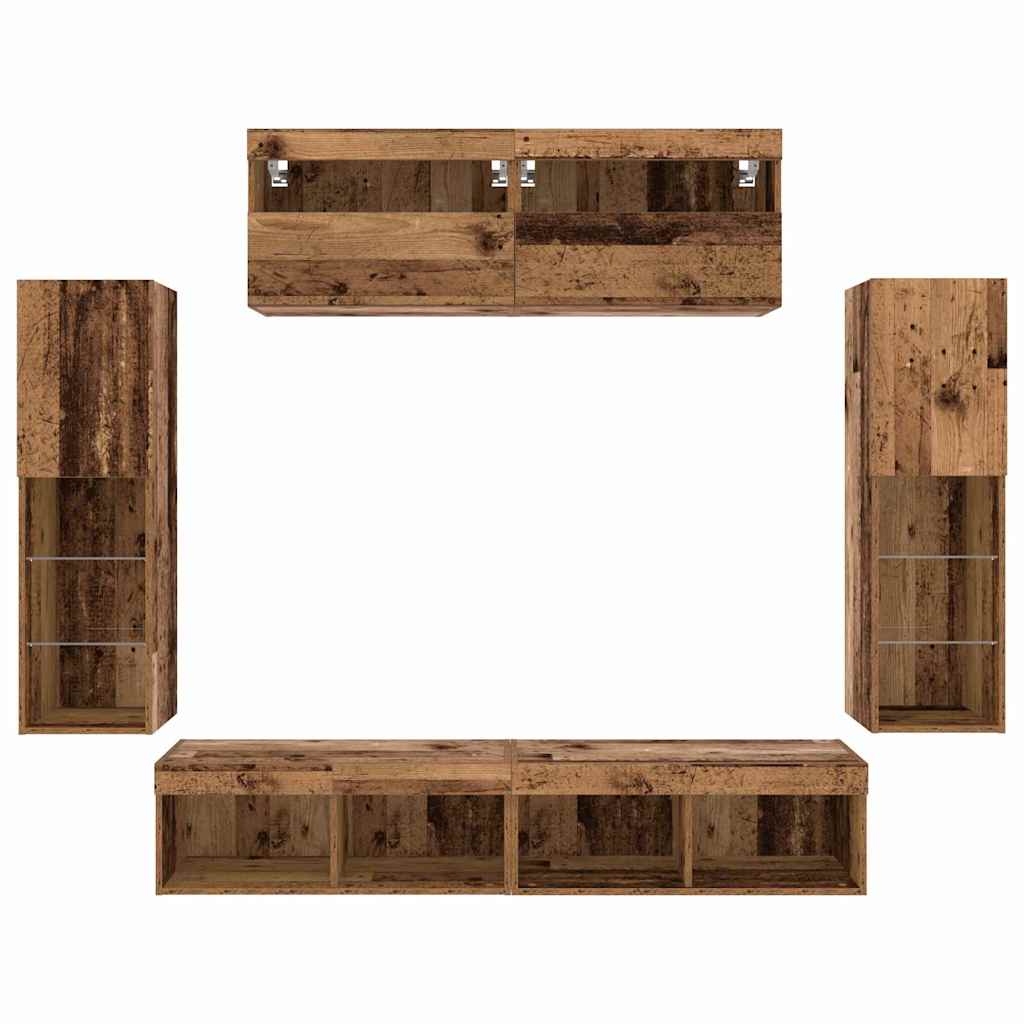 TV-Wandregal-Set 6 pcs Altholz 30.5 x 30 x 102 cm Holzwerkstoff