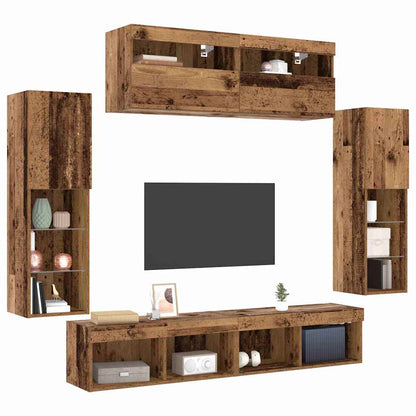 TV-Wandregal-Set 6 pcs Altholz 30.5 x 30 x 102 cm Holzwerkstoff