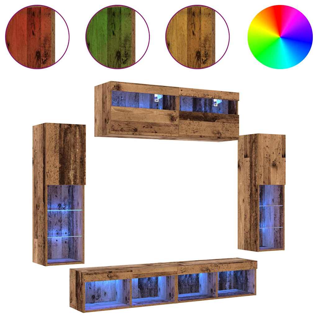 TV-Wandregal-Set 6 pcs Altholz 30.5 x 30 x 102 cm Holzwerkstoff