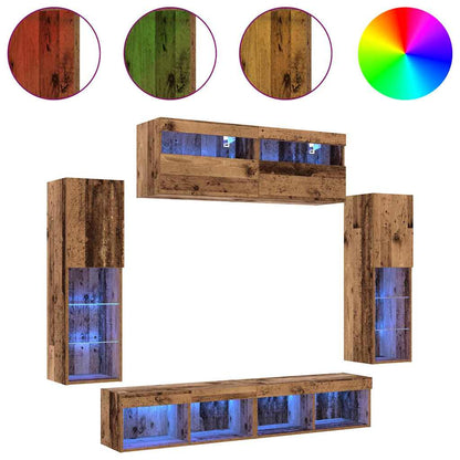 TV-Wandregal-Set 6 pcs Altholz 30.5 x 30 x 102 cm Holzwerkstoff