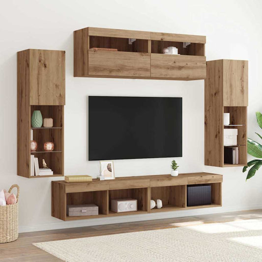 TV-Wandregal-Set 6 pcs Eiche handwerklich 30.5 x 30 x 102 cm