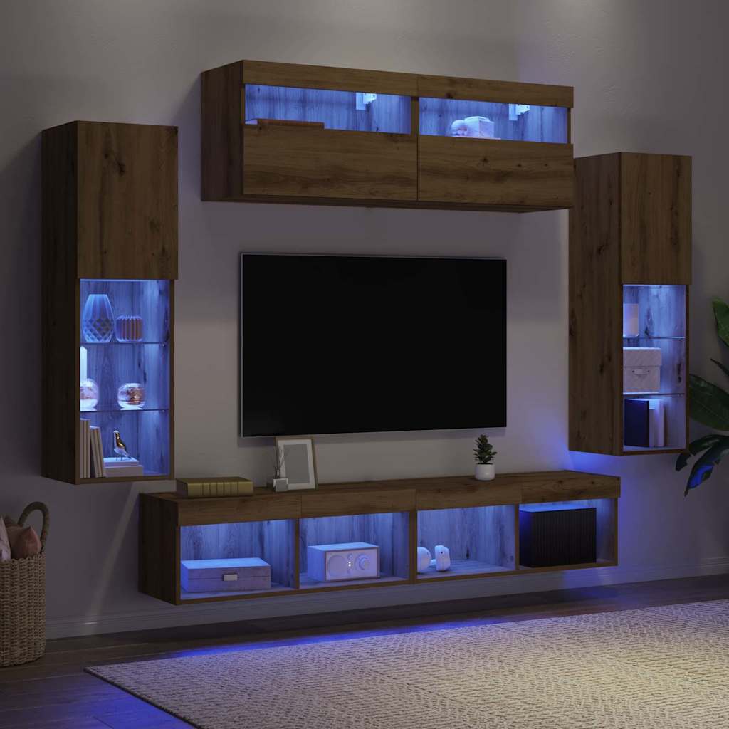 TV-Wandregal-Set 6 pcs Eiche handwerklich 30.5 x 30 x 102 cm
