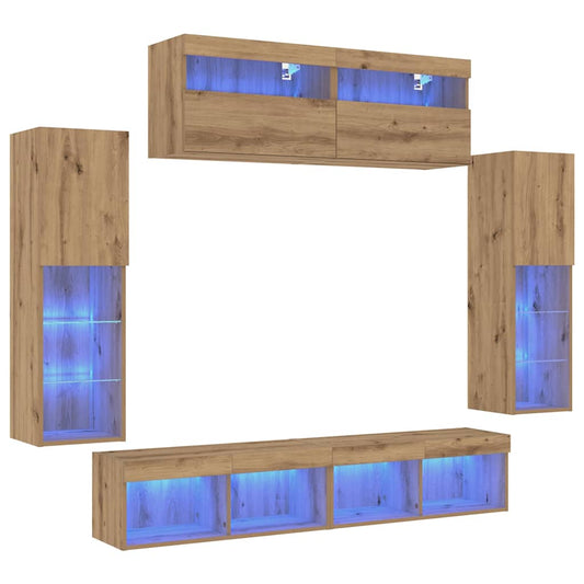 TV-Wandregal-Set 6 pcs Eiche handwerklich 30.5 x 30 x 102 cm