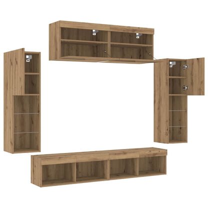 TV-Wandregal-Set 6 pcs Eiche handwerklich 30.5 x 30 x 102 cm