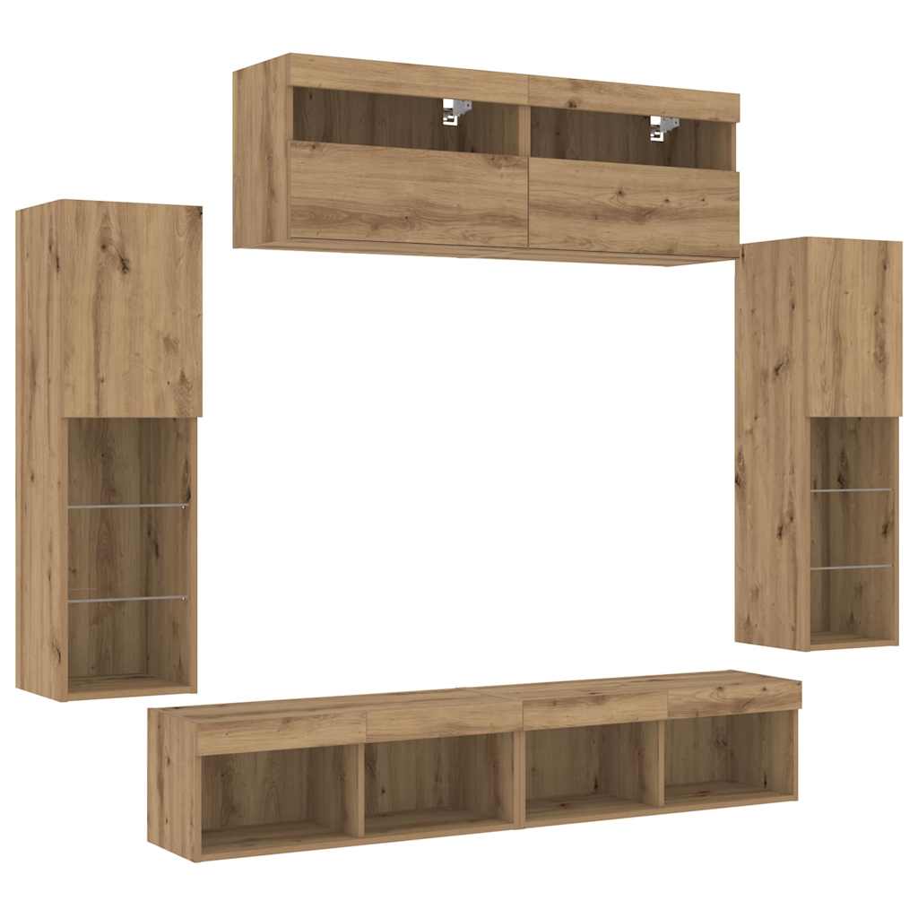 TV-Wandregal-Set 6 pcs Eiche handwerklich 30.5 x 30 x 102 cm
