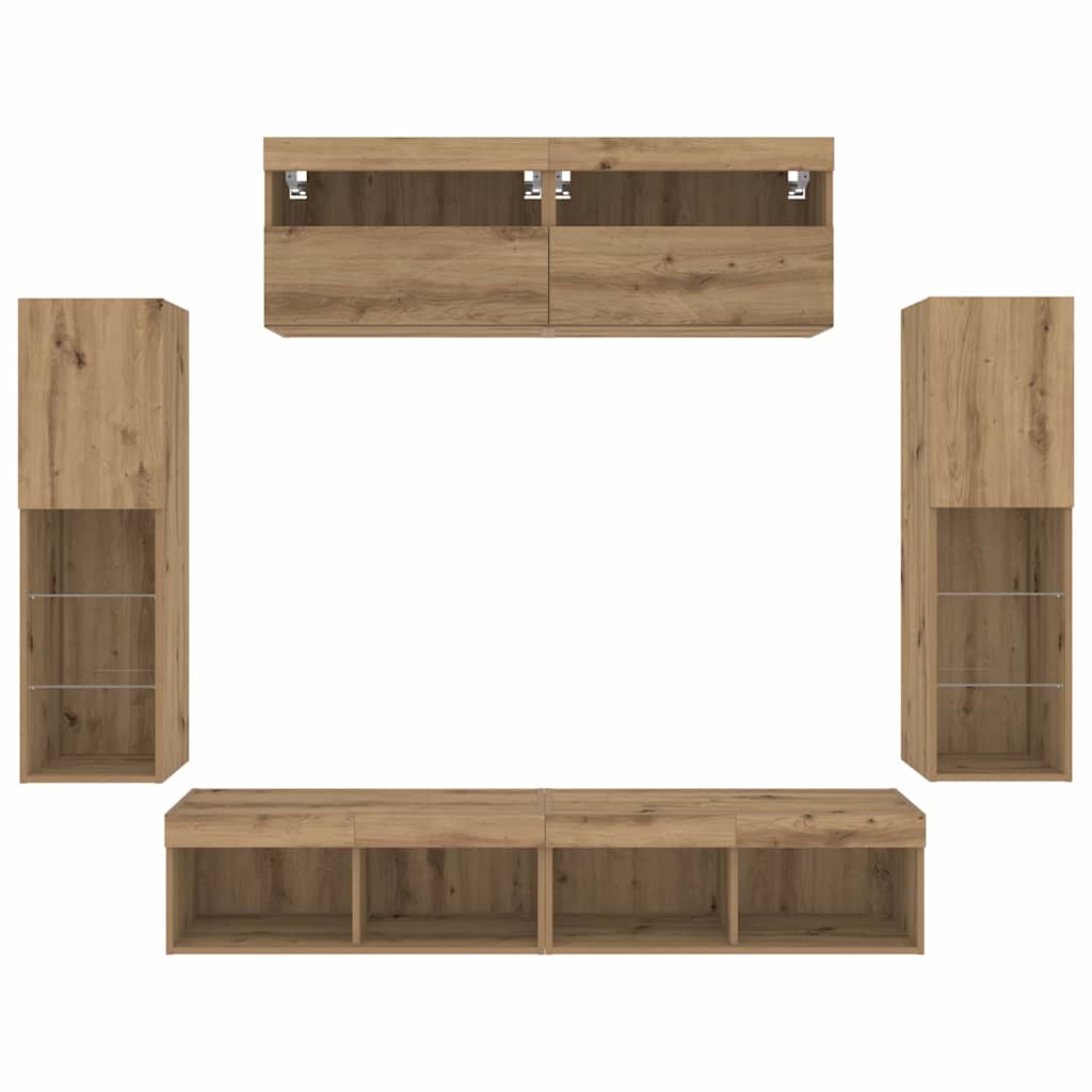 TV-Wandregal-Set 6 pcs Eiche handwerklich 30.5 x 30 x 102 cm