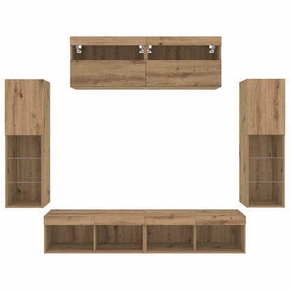 TV-Wandregal-Set 6 pcs Eiche handwerklich 30.5 x 30 x 102 cm