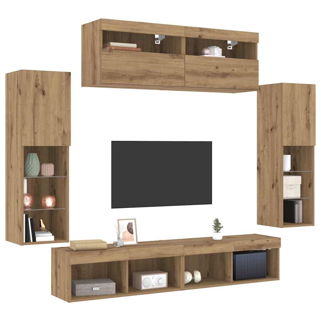 TV-Wandregal-Set 6 pcs Eiche handwerklich 30.5 x 30 x 102 cm