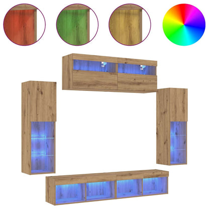 TV-Wandregal-Set 6 pcs Eiche handwerklich 30.5 x 30 x 102 cm