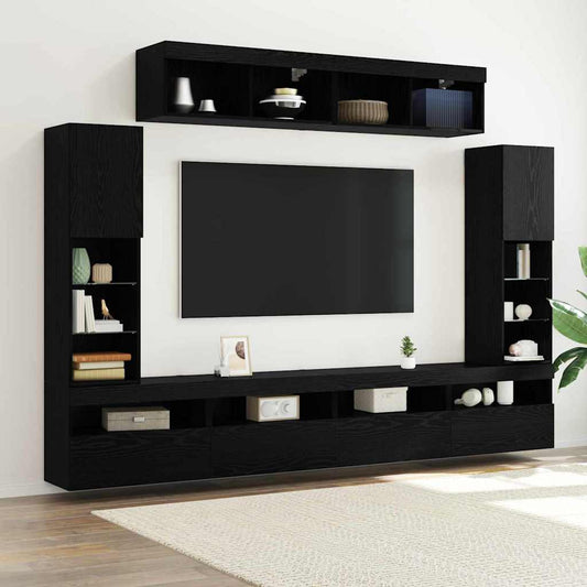 TV-Wandregal-Set 6 pcs Schwarze Eiche 30.5 x 30 x 102 cm