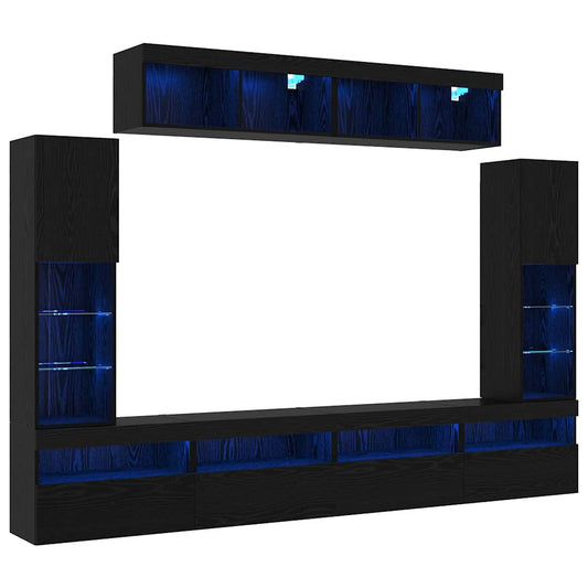 TV-Wandregal-Set 6 pcs Schwarze Eiche 30.5 x 30 x 102 cm