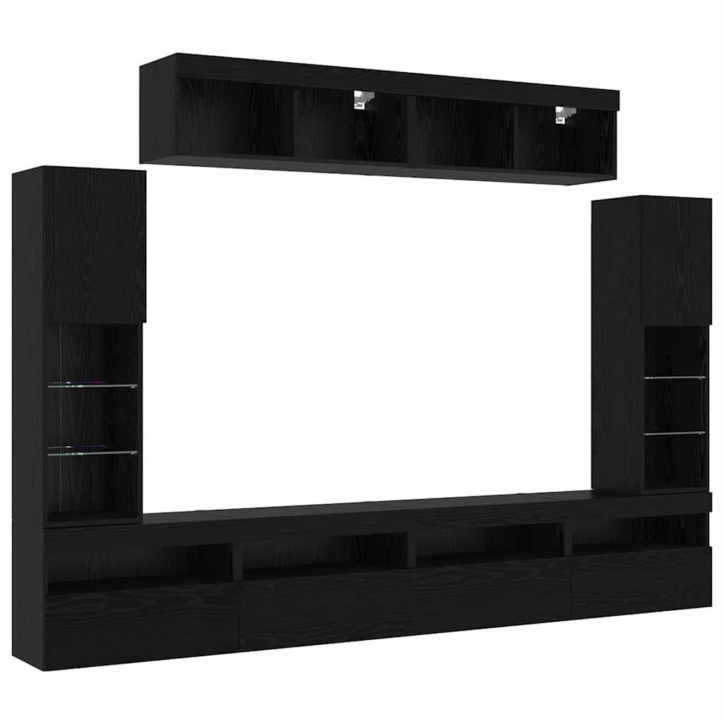 TV-Wandregal-Set 6 pcs Schwarze Eiche 30.5 x 30 x 102 cm