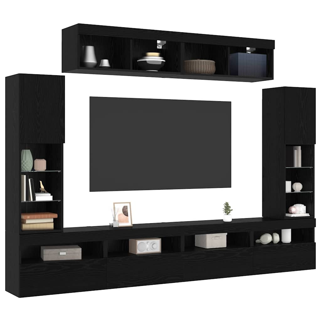 TV-Wandregal-Set 6 pcs Schwarze Eiche 30.5 x 30 x 102 cm