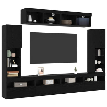 TV-Wandregal-Set 6 pcs Schwarze Eiche 30.5 x 30 x 102 cm