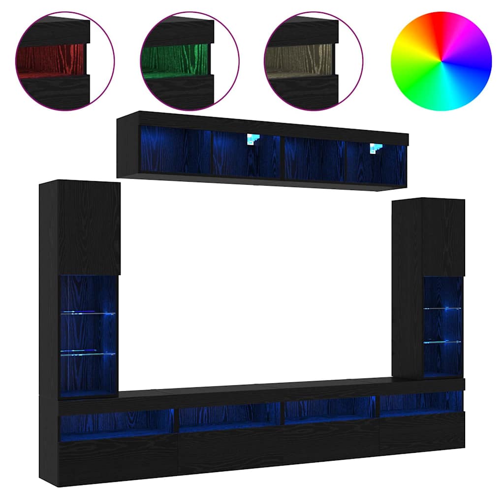 TV-Wandregal-Set 6 pcs Schwarze Eiche 30.5 x 30 x 102 cm