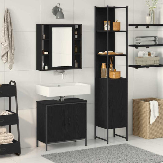 Badezimmer Waschbeckenmöbel mit Tür Schwarz 33 x 33 x 185.5 cm
