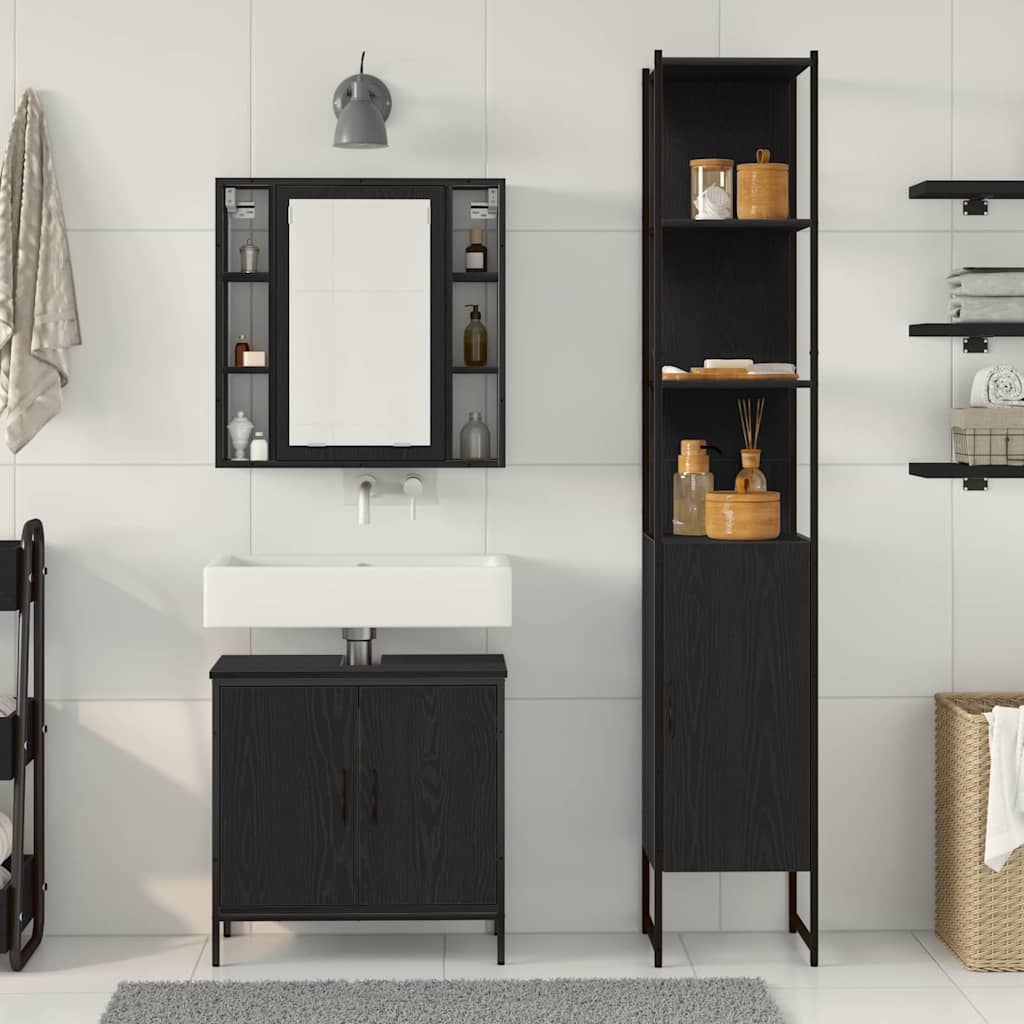 Badezimmer Waschbeckenmöbel mit Tür Schwarz 33 x 33 x 185.5 cm