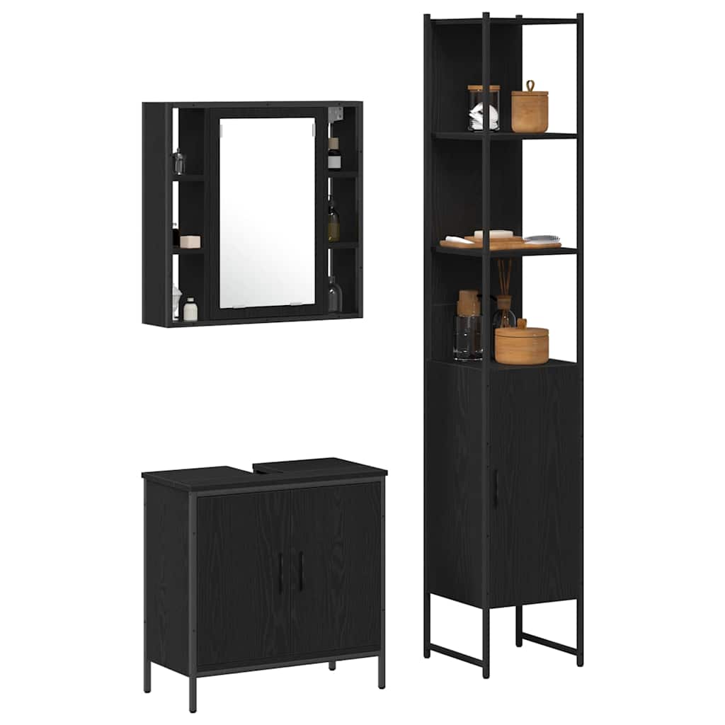 Badezimmer Waschbeckenmöbel mit Tür Schwarz 33 x 33 x 185.5 cm