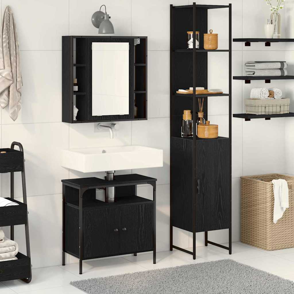 Badezimmerschrankset mit Regal 3 pcs Schwarz Eichen-Optik
