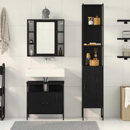 Badezimmerschrankset mit Regal 3 pcs Schwarz Eichen-Optik