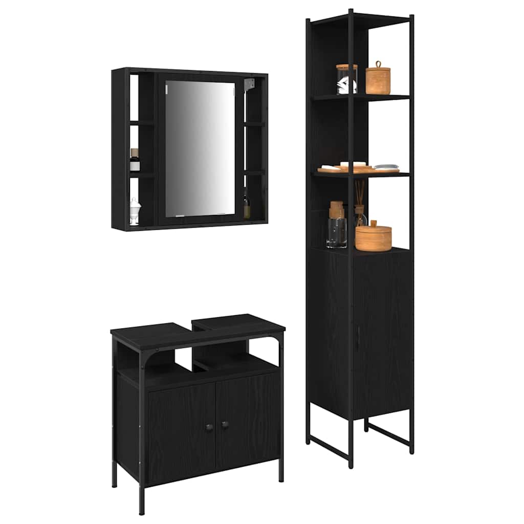 Badezimmerschrankset 3 pcs Schwarze Eiche 33 x 33 x 185.5 cm