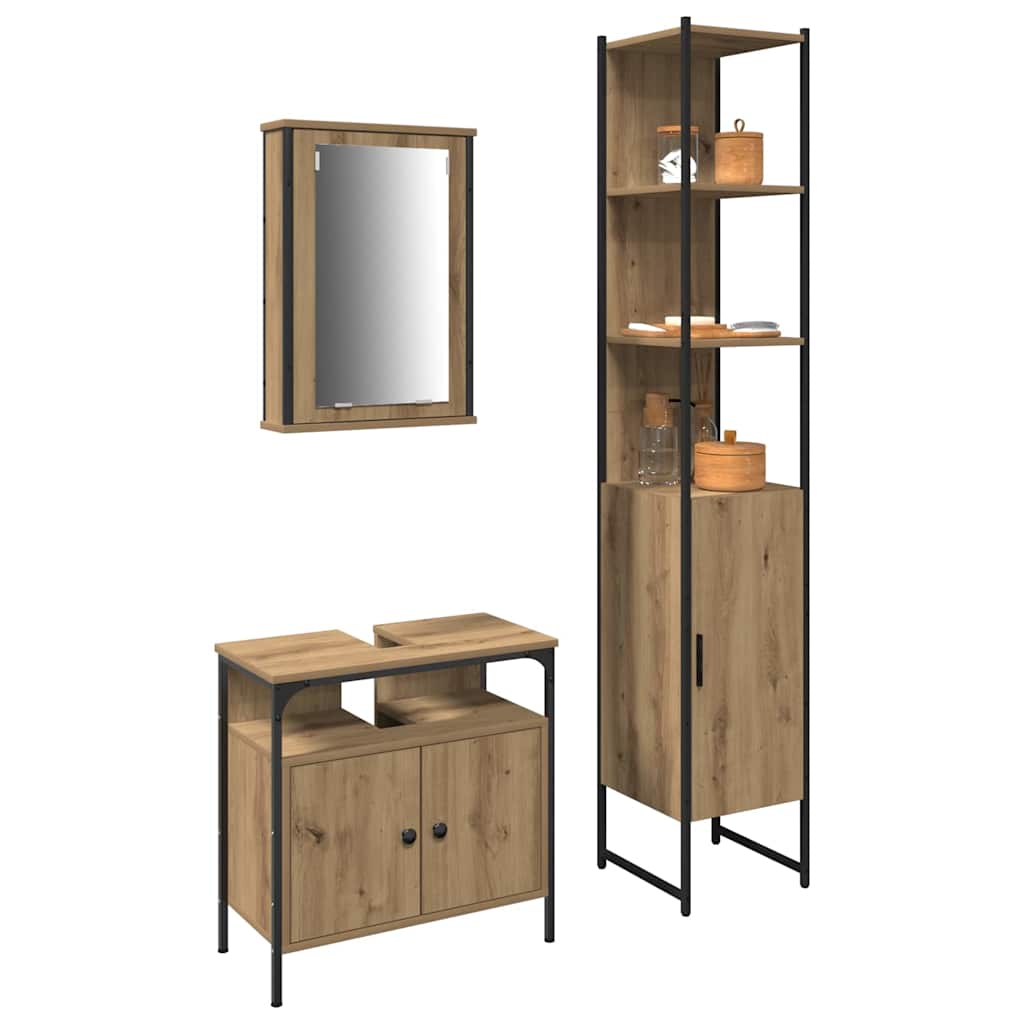 Badezimmermöbel Set 3 pcs Eiche handwerklich 33 x 33 x 185.5 cm