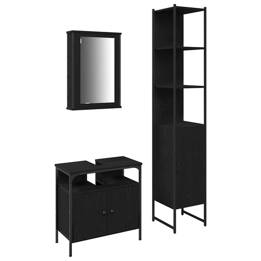Badezimmermöbel Set 3 pcs Schwarze Eiche 33 x 33 x 185.5 cm